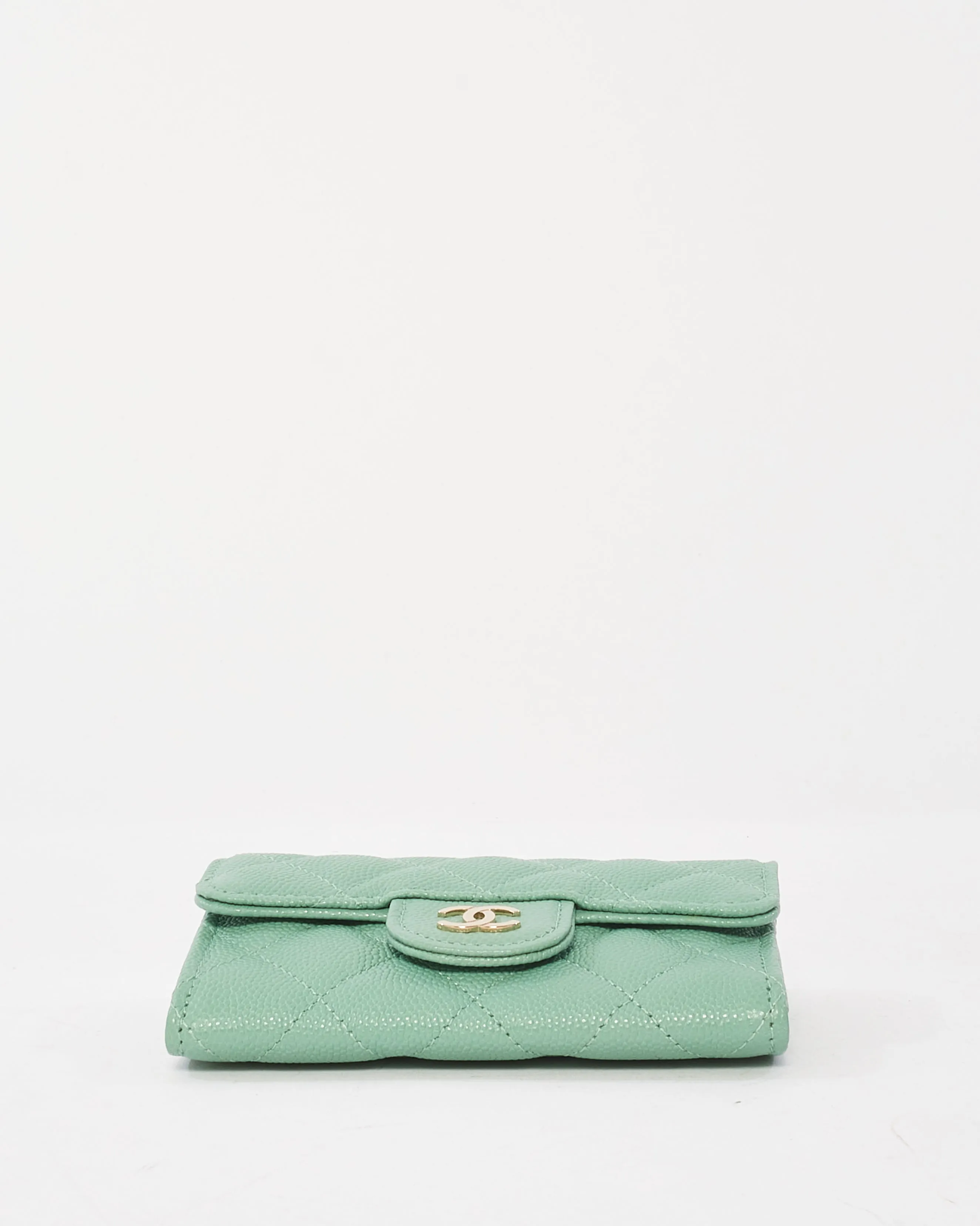 Chanel Mint Green Caviar Leather Flap Card Case