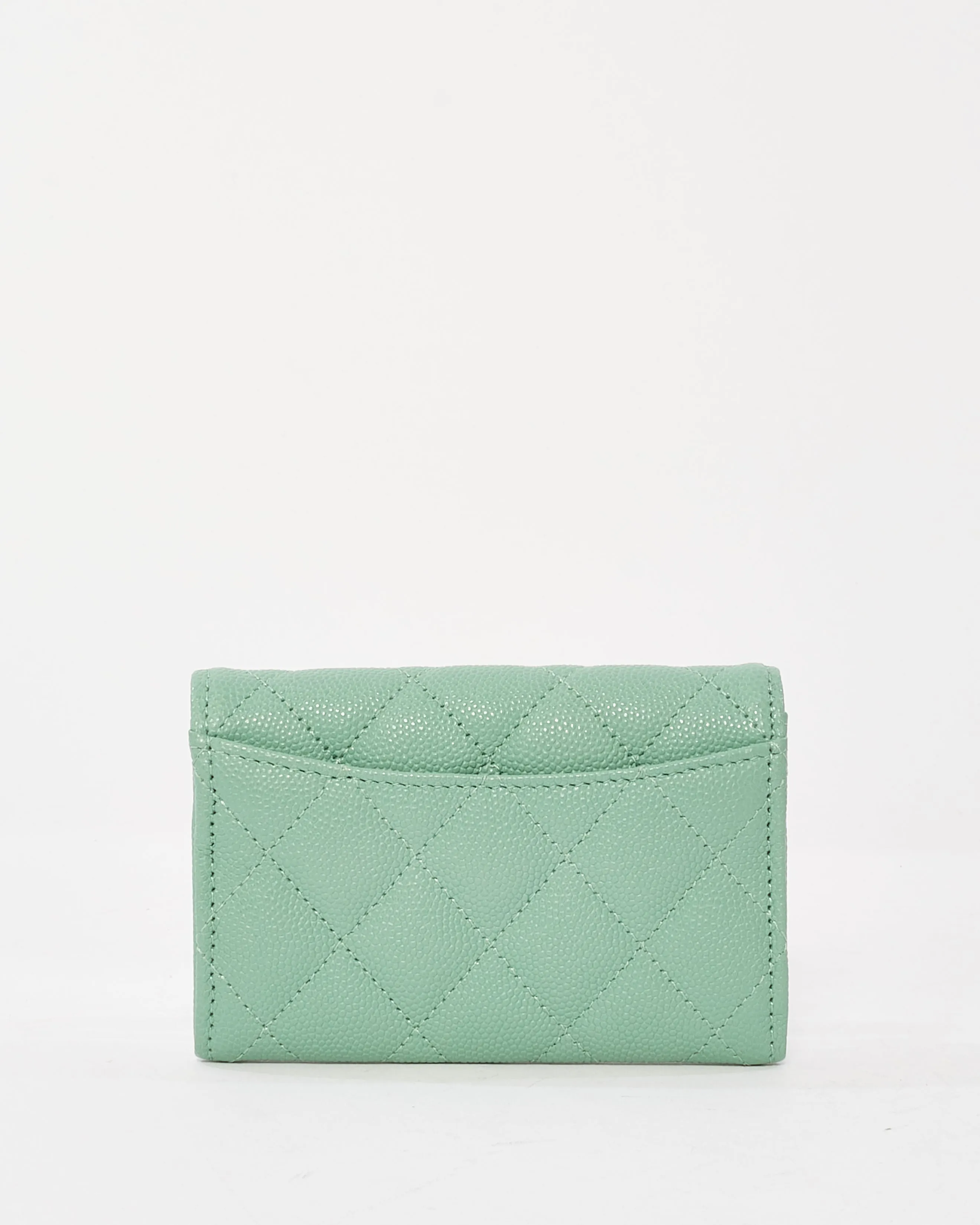 Chanel Mint Green Caviar Leather Flap Card Case