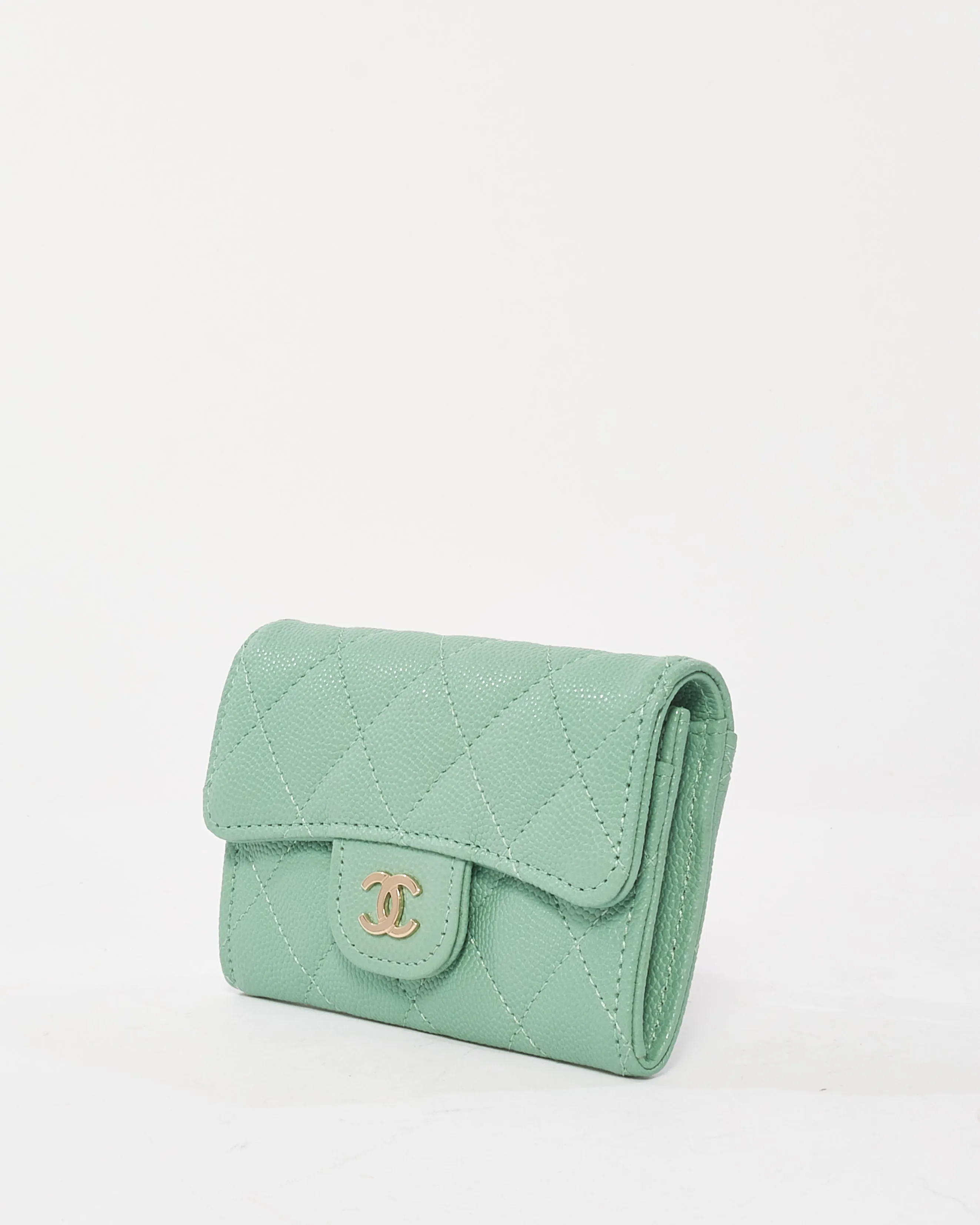 Chanel Mint Green Caviar Leather Flap Card Case