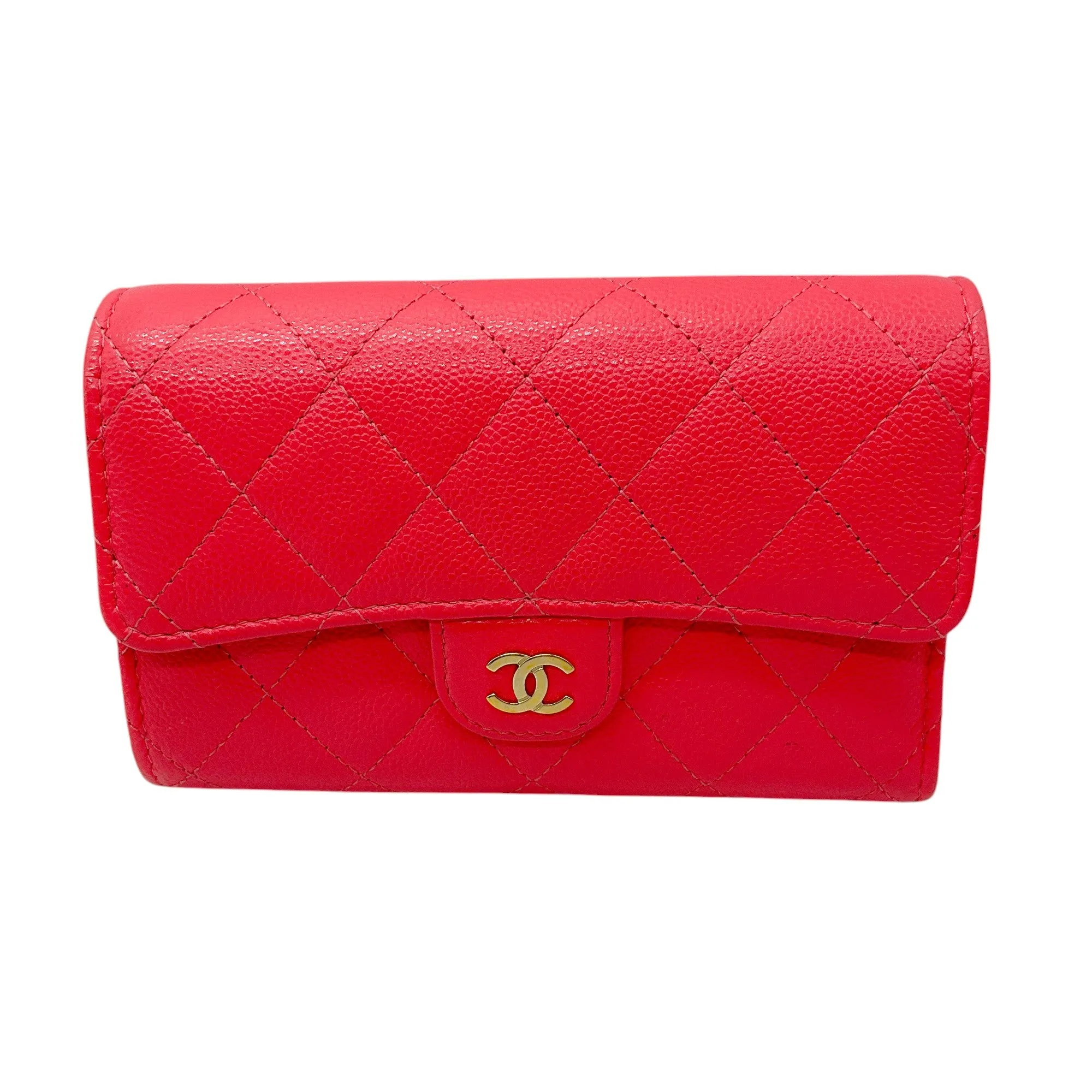 Chanel Pink Quilted Caviar Leather Timeless Wallet