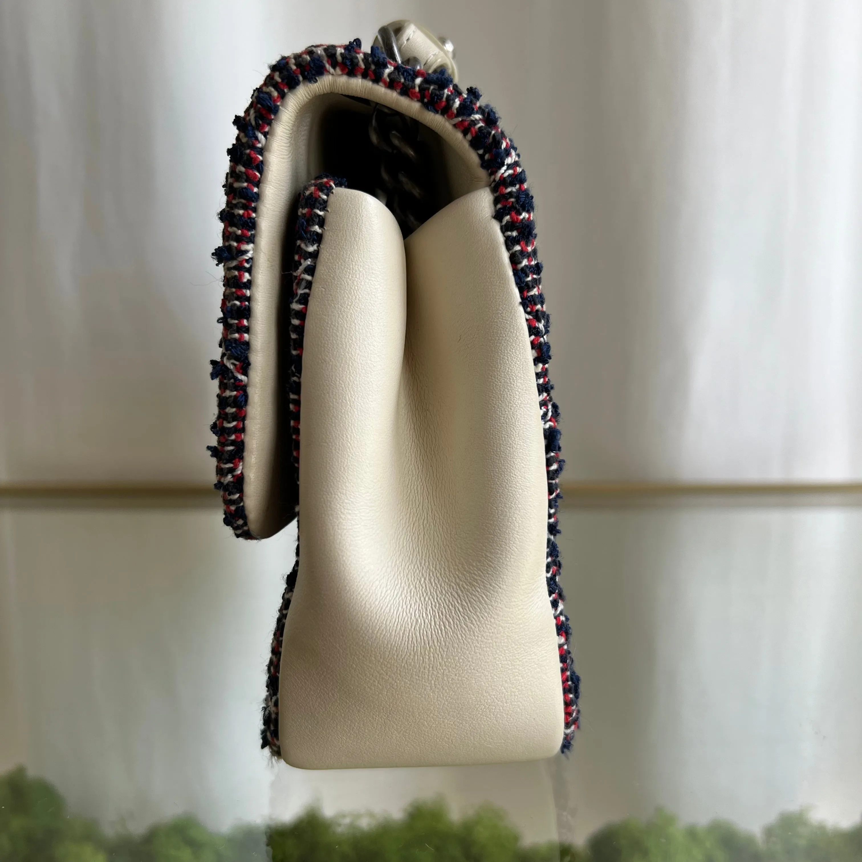 CHANEL Red/Blue Tweed Quilted Medium Single Flap Shoulder Bag