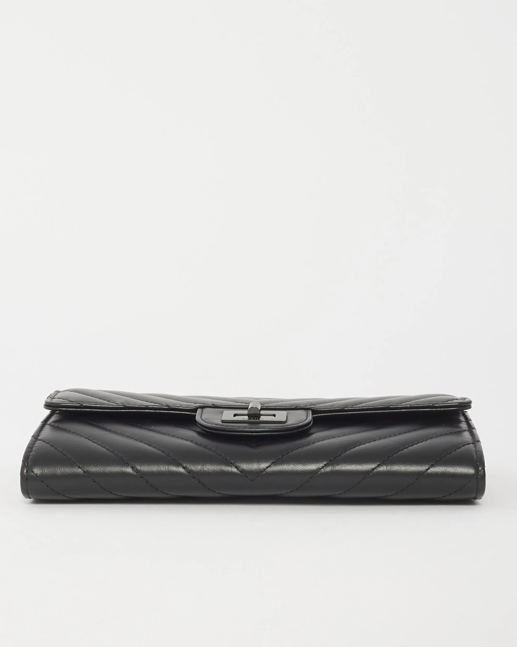 Chanel So Black Chevron Lambskin Reissue Long Wallet
