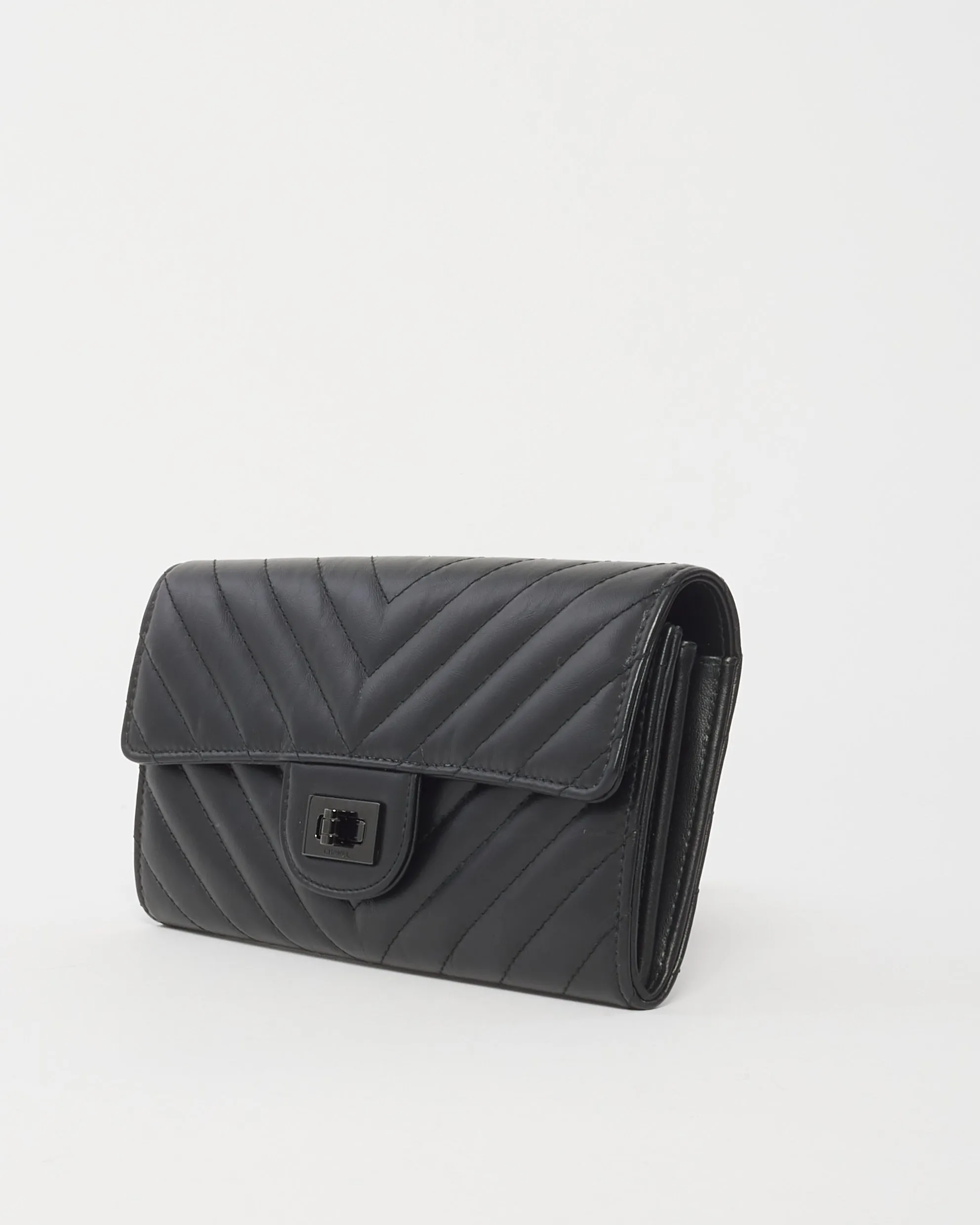 Chanel So Black Chevron Lambskin Reissue Long Wallet