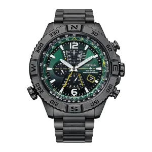 Citizen Promaster Navihawk A-t Mens Chronograph Grey Tone Black and Green Dial Watch