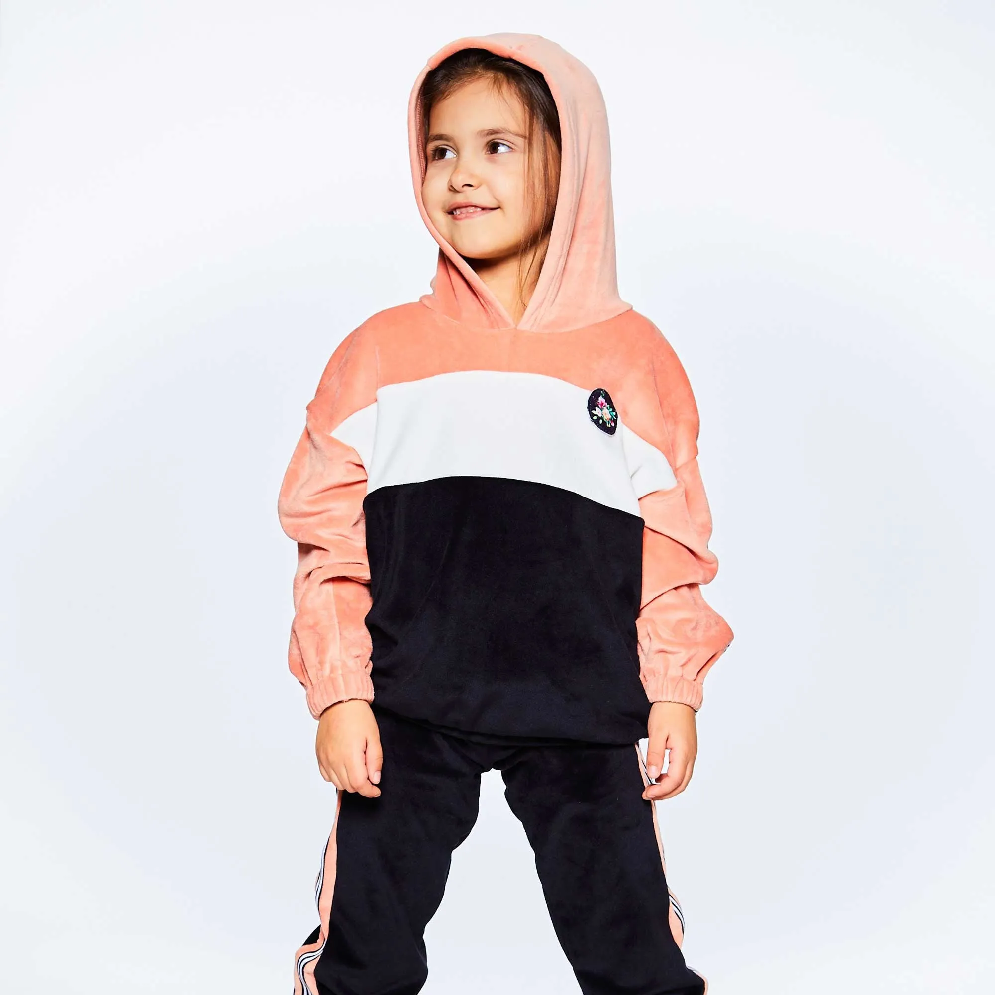 Colorblock Velvet Hooded Top