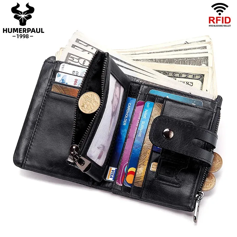 Compact Genuine Leather Men's Wallet with Coin Pocket