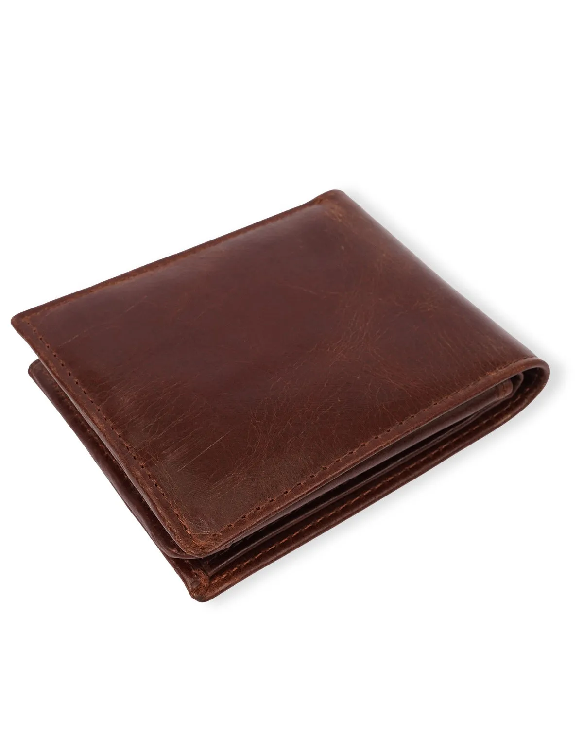 Cow Leather Wallet Brown – Trifold with  Zipper Pocket