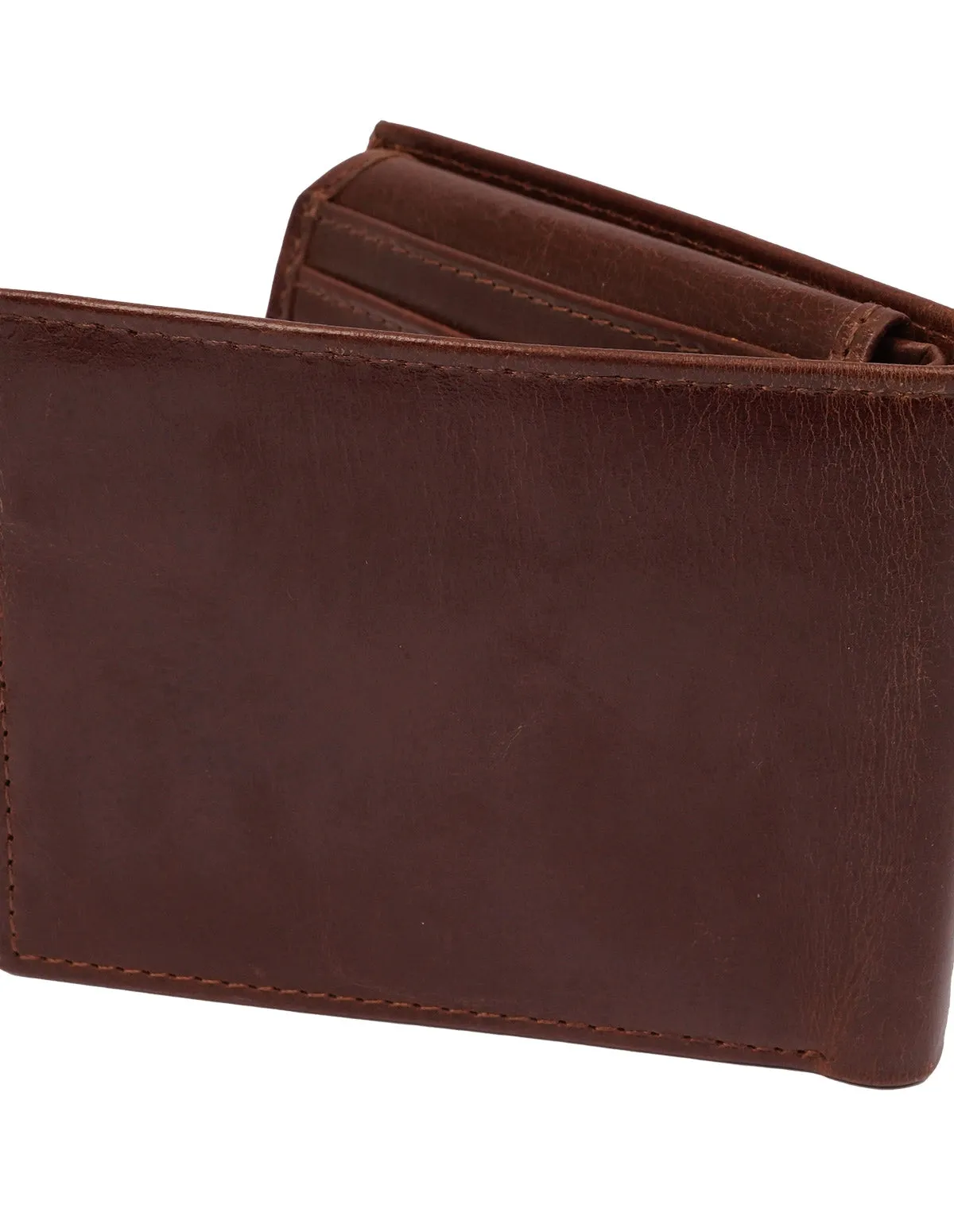 Cow Leather Wallet Brown – Trifold with  Zipper Pocket