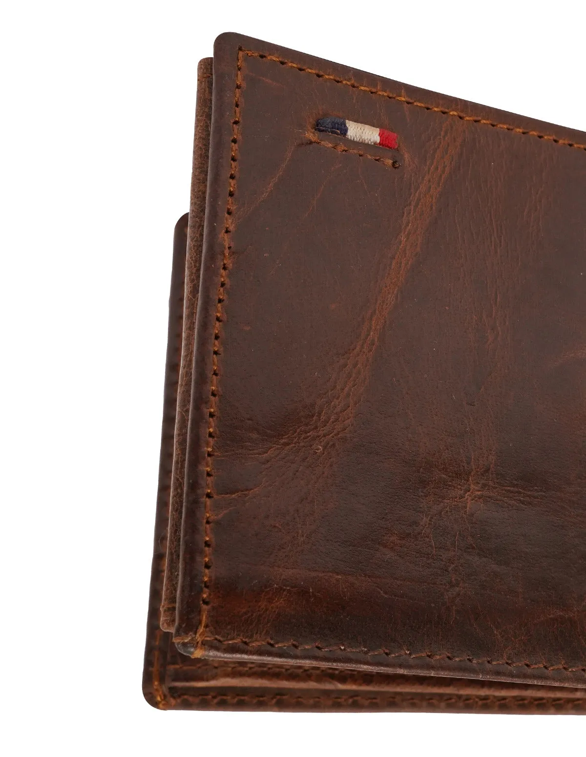 Cow Leather Wallet Brown – Trifold with  Zipper Pocket