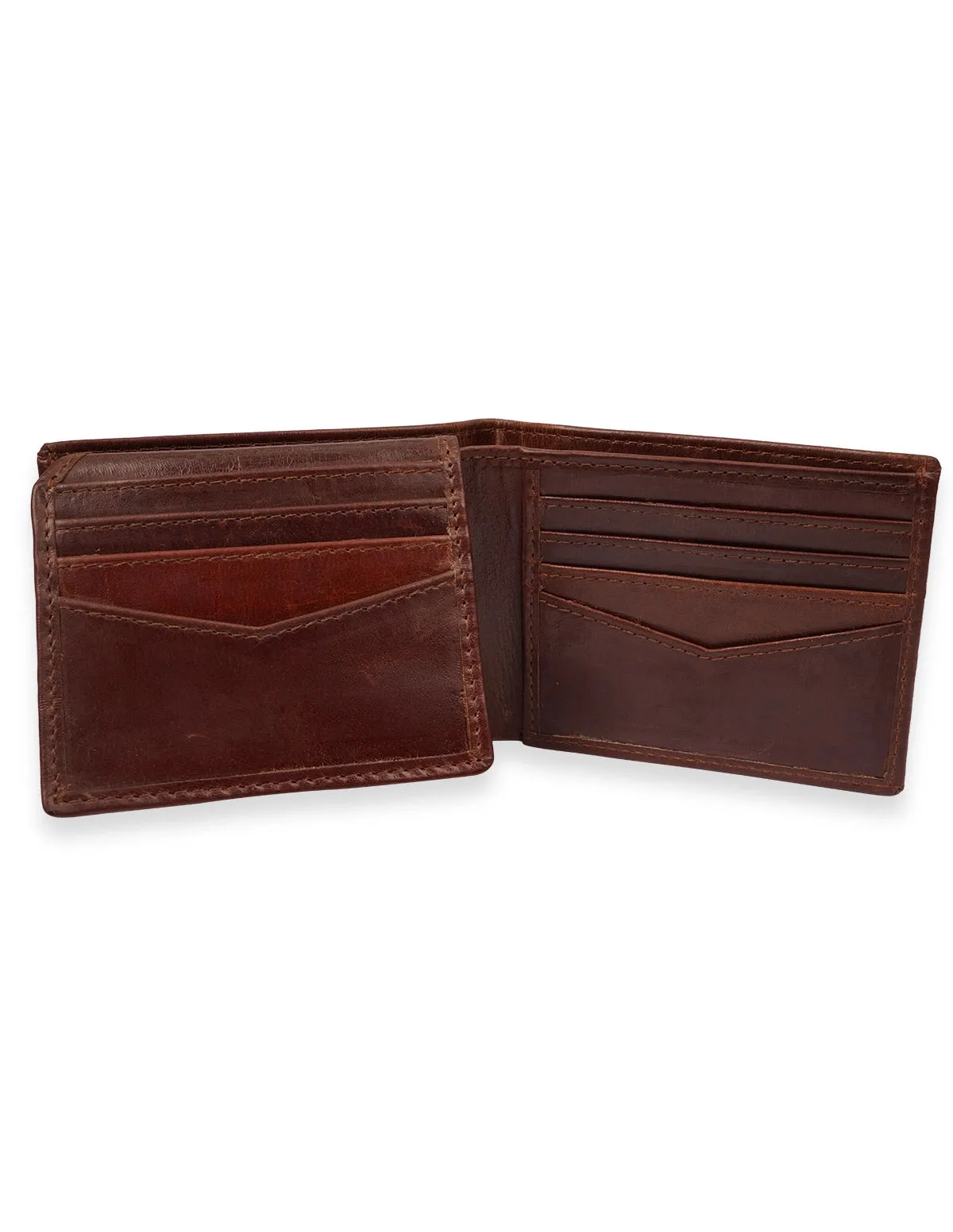 Cow Leather Wallet Brown – Trifold with  Zipper Pocket