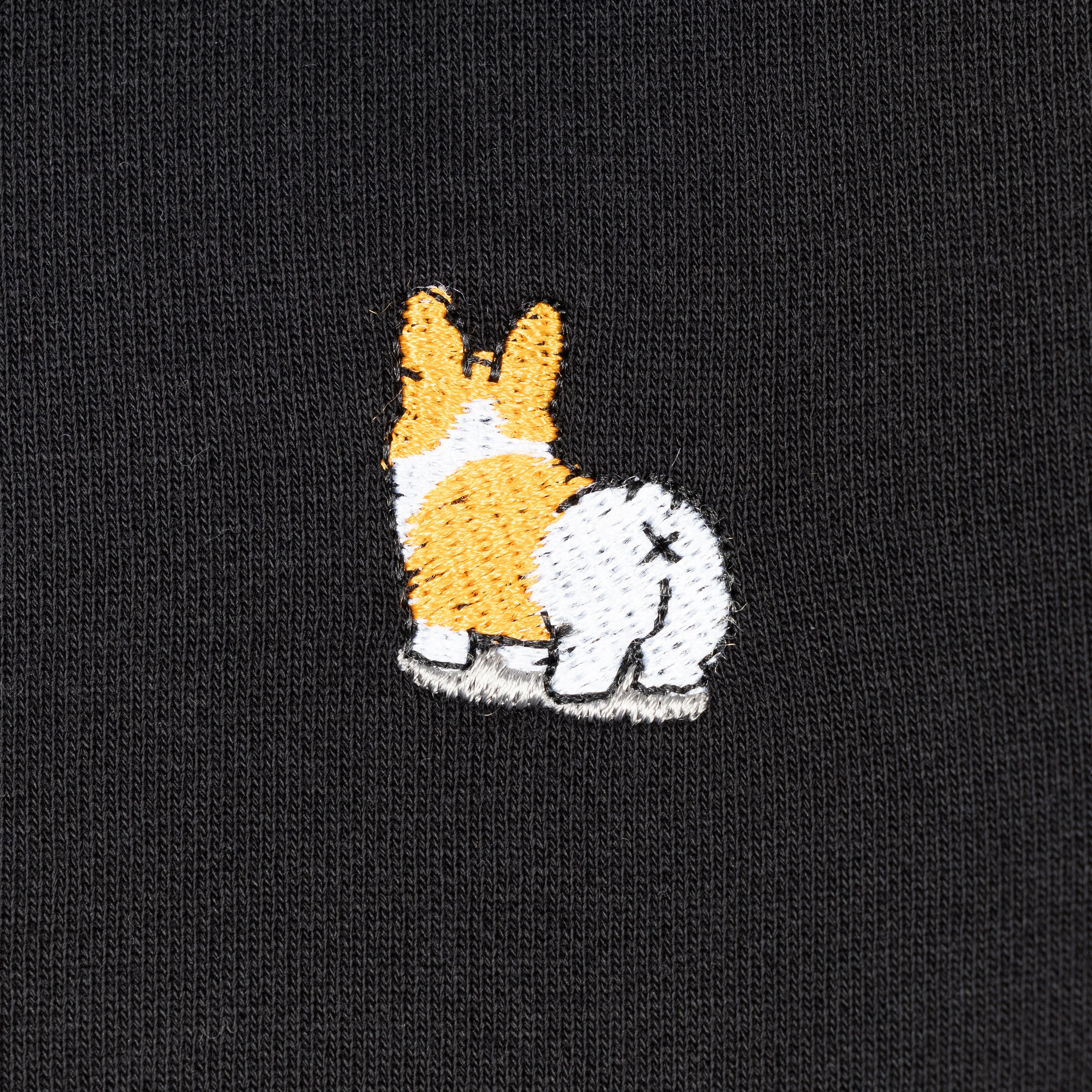 Crewneck Pullover Sweatshirt with Embroidered Icon - Black / Corgi