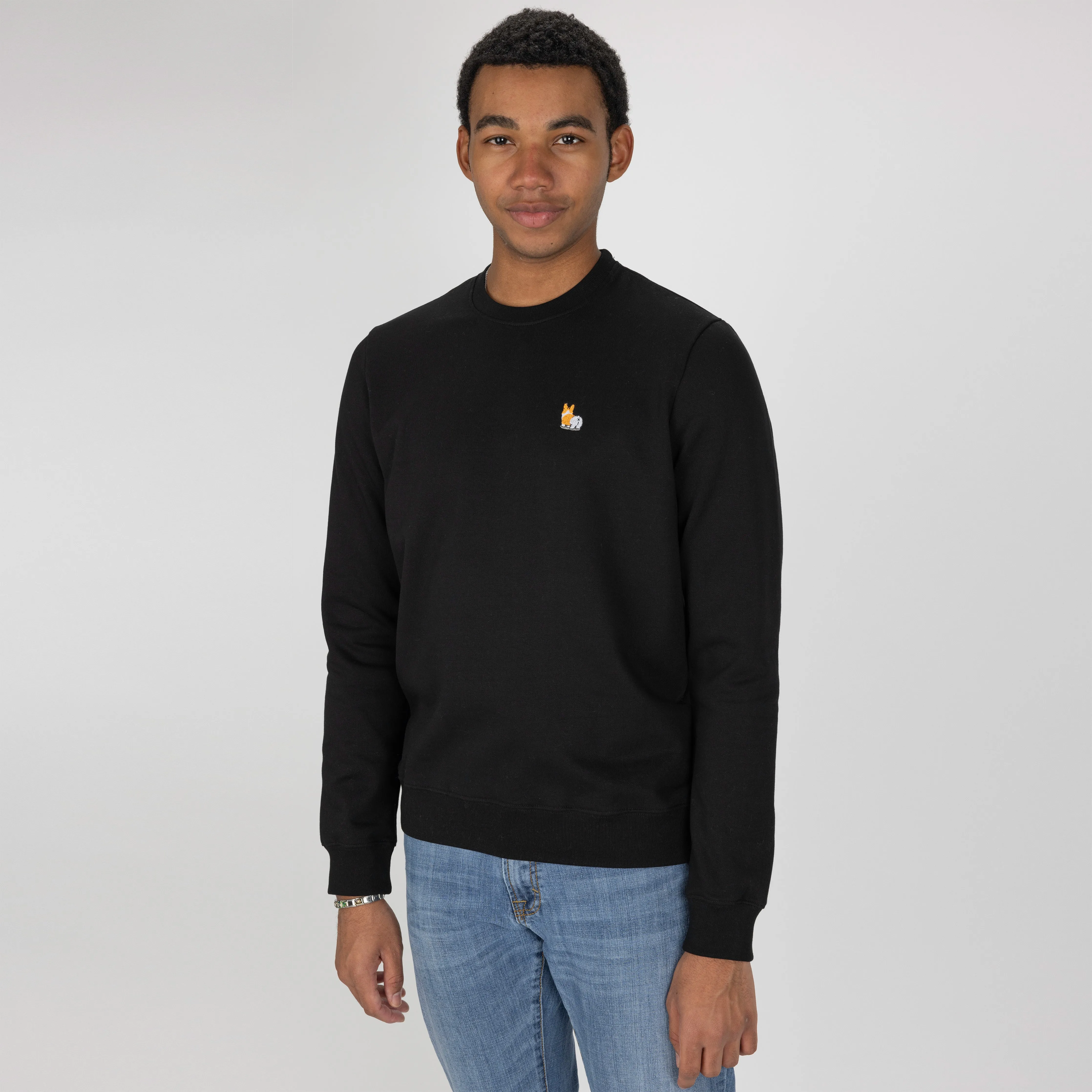 Crewneck Pullover Sweatshirt with Embroidered Icon - Black / Corgi