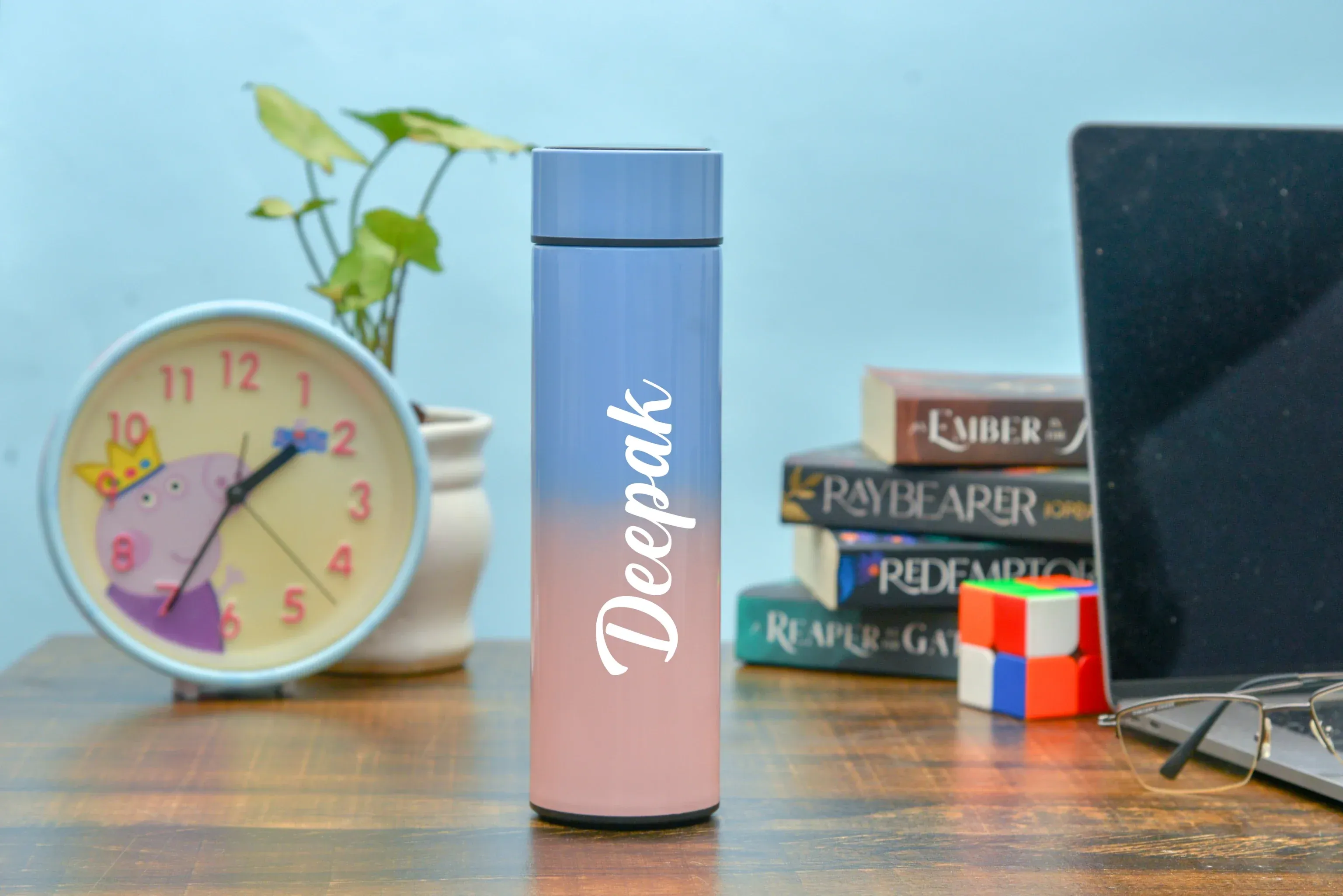Customized Bottle with Temperature display - Pastel Shade 2 & All in One Men's Combo (4 pcs) - Brown