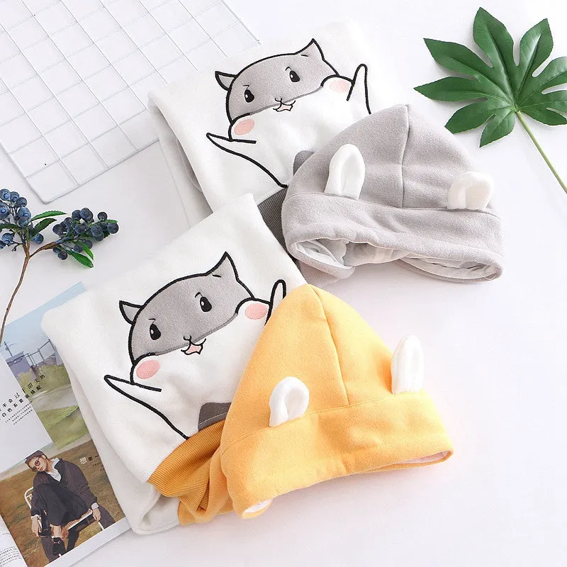 CUTE HAMSTER PAW EMBROIDERY PLUS FLEECE HOODIE UB3135