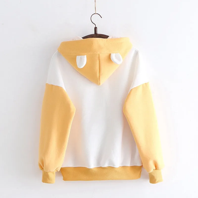 CUTE HAMSTER PAW EMBROIDERY PLUS FLEECE HOODIE UB3135