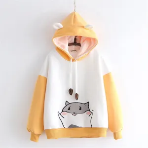 CUTE HAMSTER PAW EMBROIDERY PLUS FLEECE HOODIE UB3135