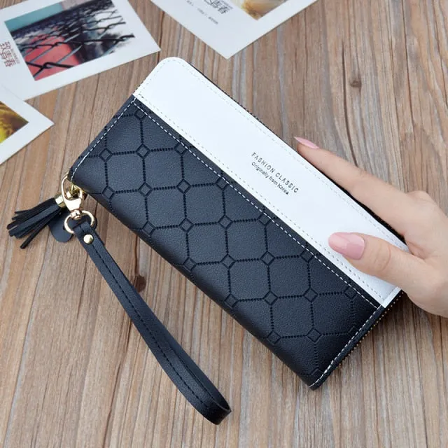 Cyflymder Patchwork PU Letter Zipper Long Card Holder Purse Fashion High Quality Designer Money Wrist Wallet Women