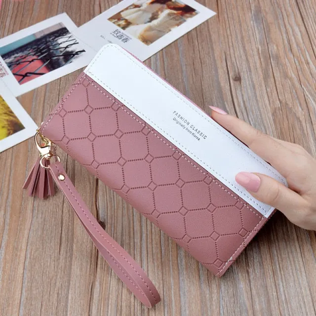 Cyflymder Patchwork PU Letter Zipper Long Card Holder Purse Fashion High Quality Designer Money Wrist Wallet Women