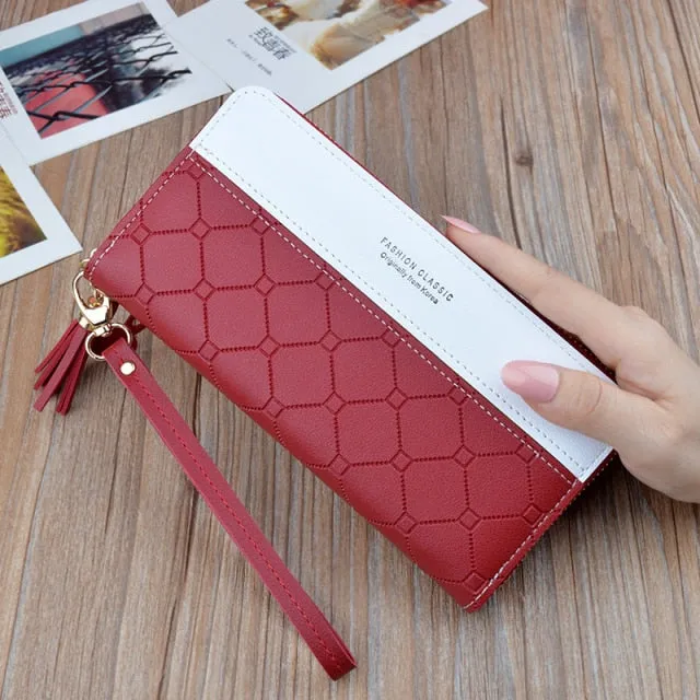 Cyflymder Patchwork PU Letter Zipper Long Card Holder Purse Fashion High Quality Designer Money Wrist Wallet Women