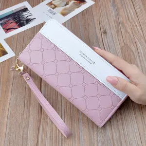 Cyflymder Patchwork PU Letter Zipper Long Card Holder Purse Fashion High Quality Designer Money Wrist Wallet Women