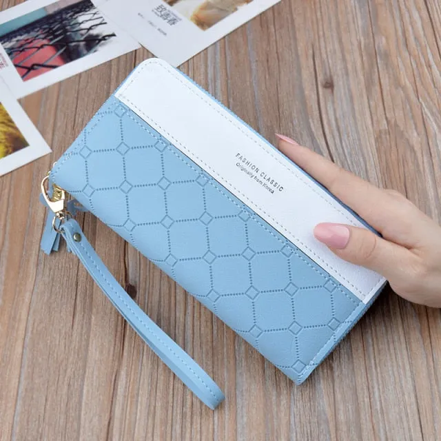 Cyflymder Patchwork PU Letter Zipper Long Card Holder Purse Fashion High Quality Designer Money Wrist Wallet Women