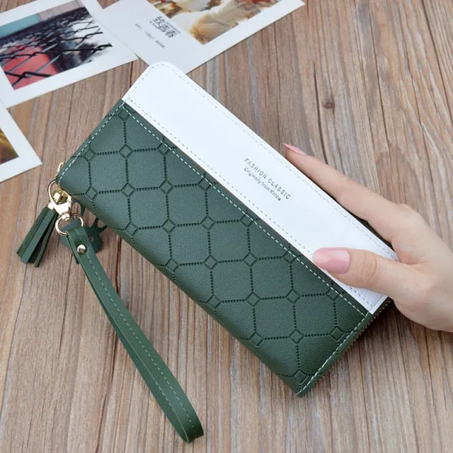 Cyflymder Patchwork PU Letter Zipper Long Card Holder Purse Fashion High Quality Designer Money Wrist Wallet Women