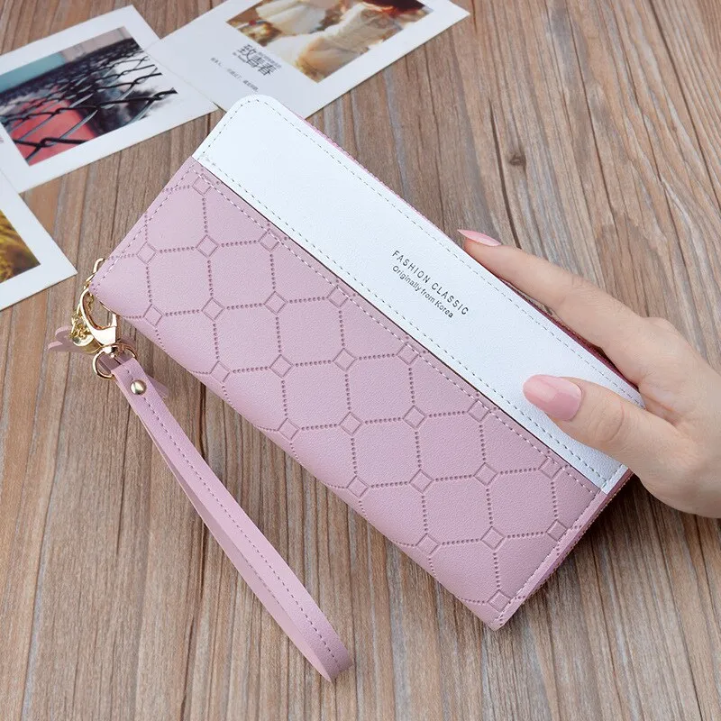 Cyflymder Patchwork PU Letter Zipper Long Card Holder Purse Fashion High Quality Designer Money Wrist Wallet Women