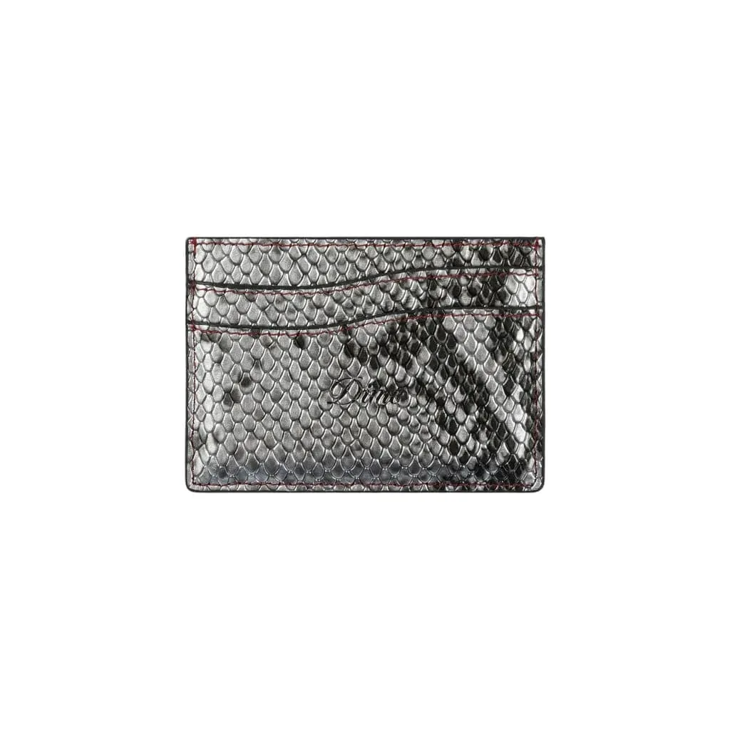Dime MTL Embossed Leather Card Holder Silver Snake Skin