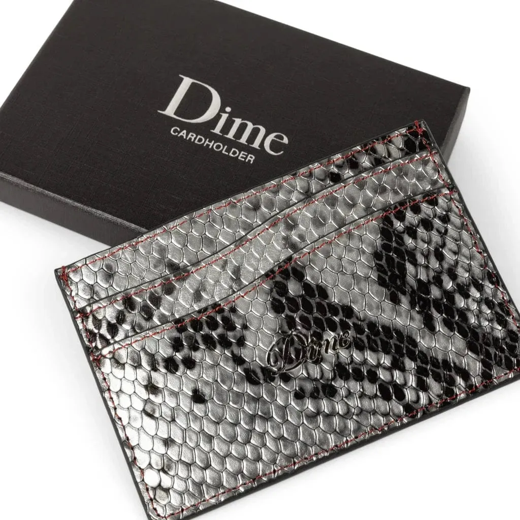 Dime MTL Embossed Leather Card Holder Silver Snake Skin