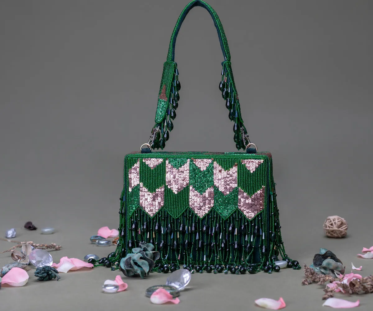 Dishi Clutch – Emerald Green & Rose Gold