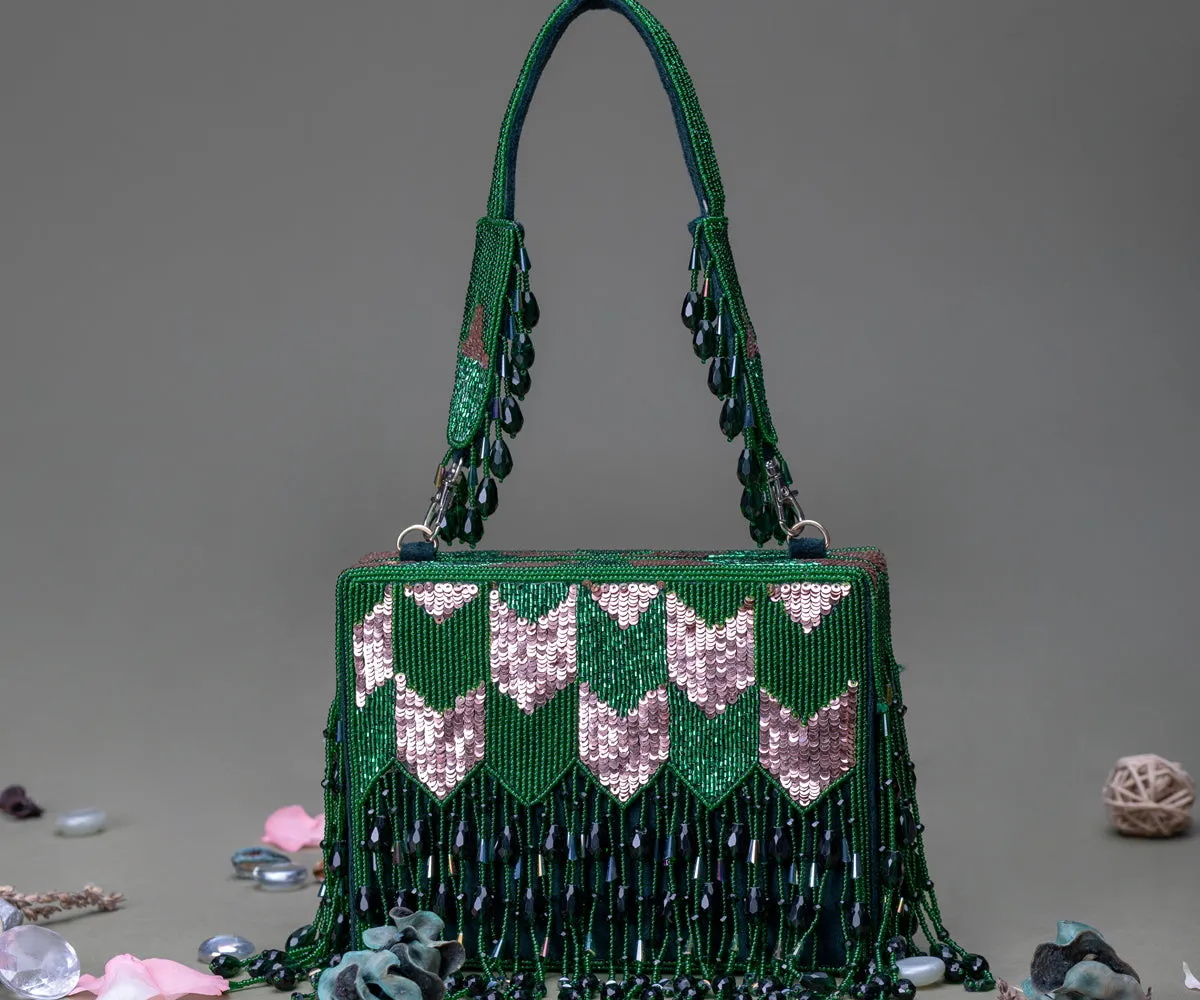 Dishi Clutch – Emerald Green & Rose Gold
