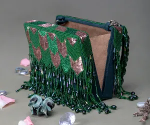 Dishi Clutch – Emerald Green & Rose Gold