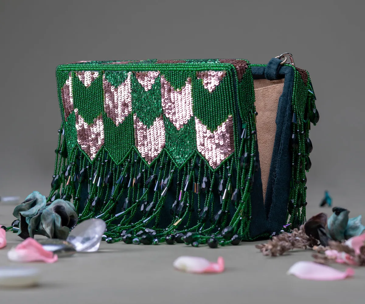 Dishi Clutch – Emerald Green & Rose Gold