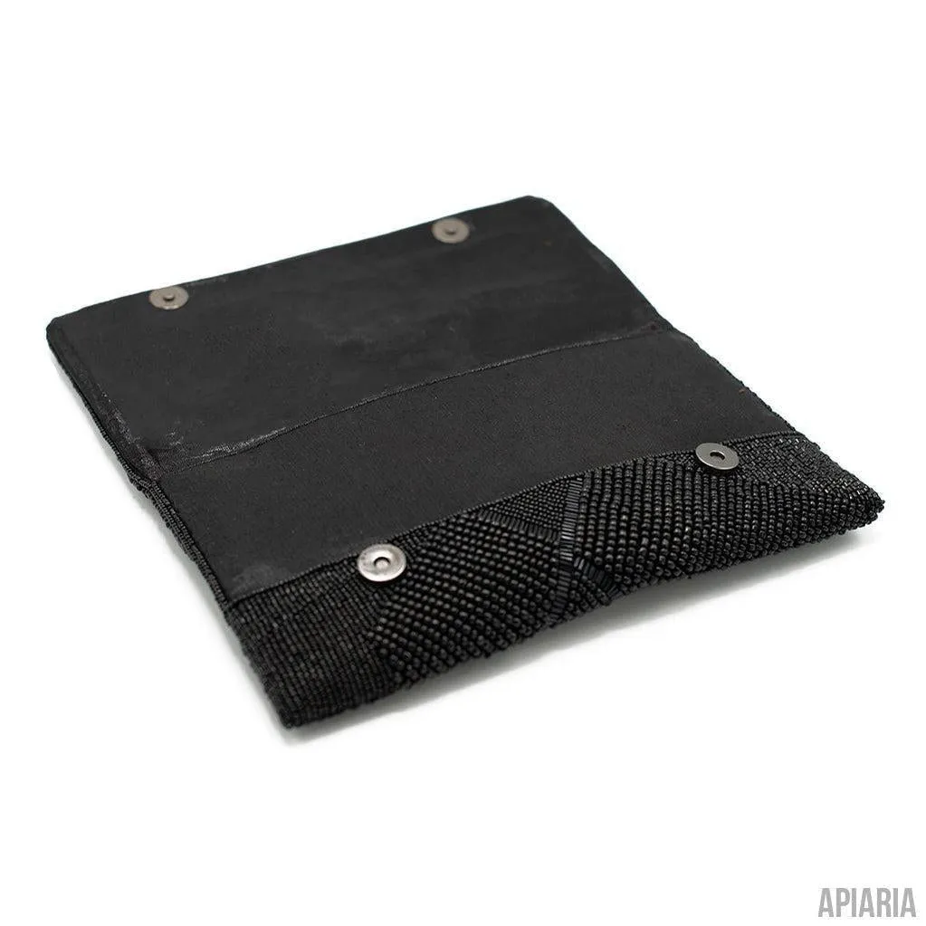 Ebony Clutch by Mary Frances, Hand beaded and embroidered