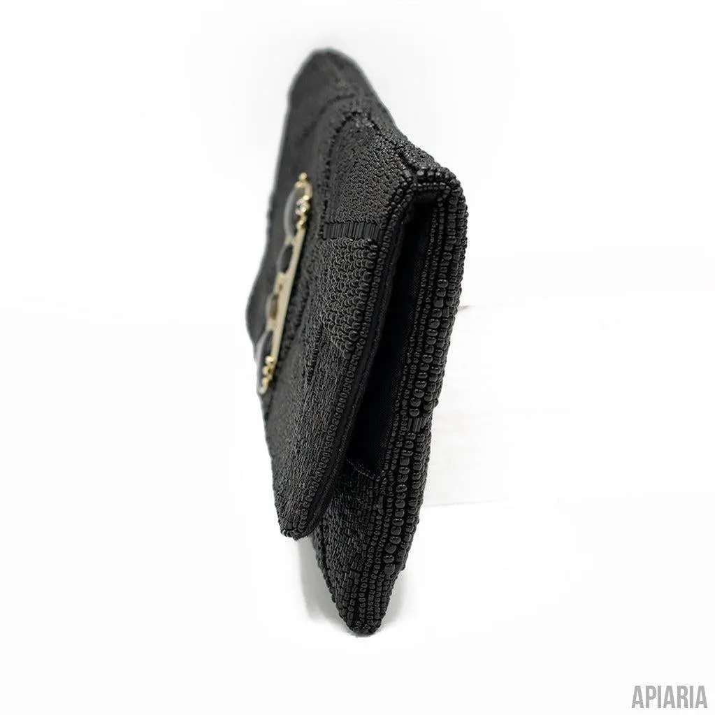 Ebony Clutch by Mary Frances, Hand beaded and embroidered