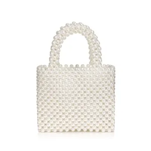 Elegant Hand-Woven Pearlized Beaded Clutch Bag - White