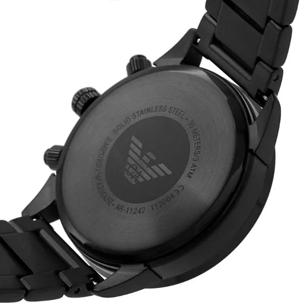 EMPORIO ARMANI Mario Black Stainless Steel Black Dial Chronograph Quartz Watch for Gents - AR11242