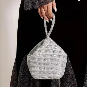 Evening Bag, Women Sparkly Clutch Bag Bling Beaded Glitter Handbags for Wedding Party Silver.