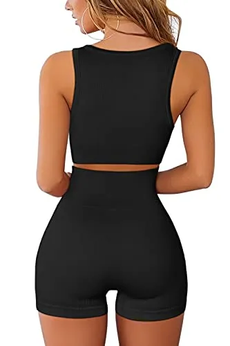 FAFOFA Women's Ribbed Booty Shorts and Bra Set