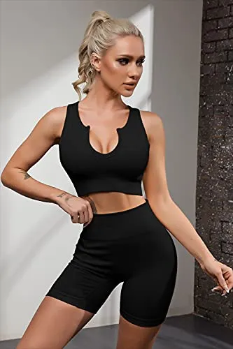 FAFOFA Women's Ribbed Booty Shorts and Bra Set