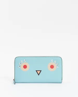 Fendi Blue Leather Hypnoteyes Flower Monster Zippy Wallet