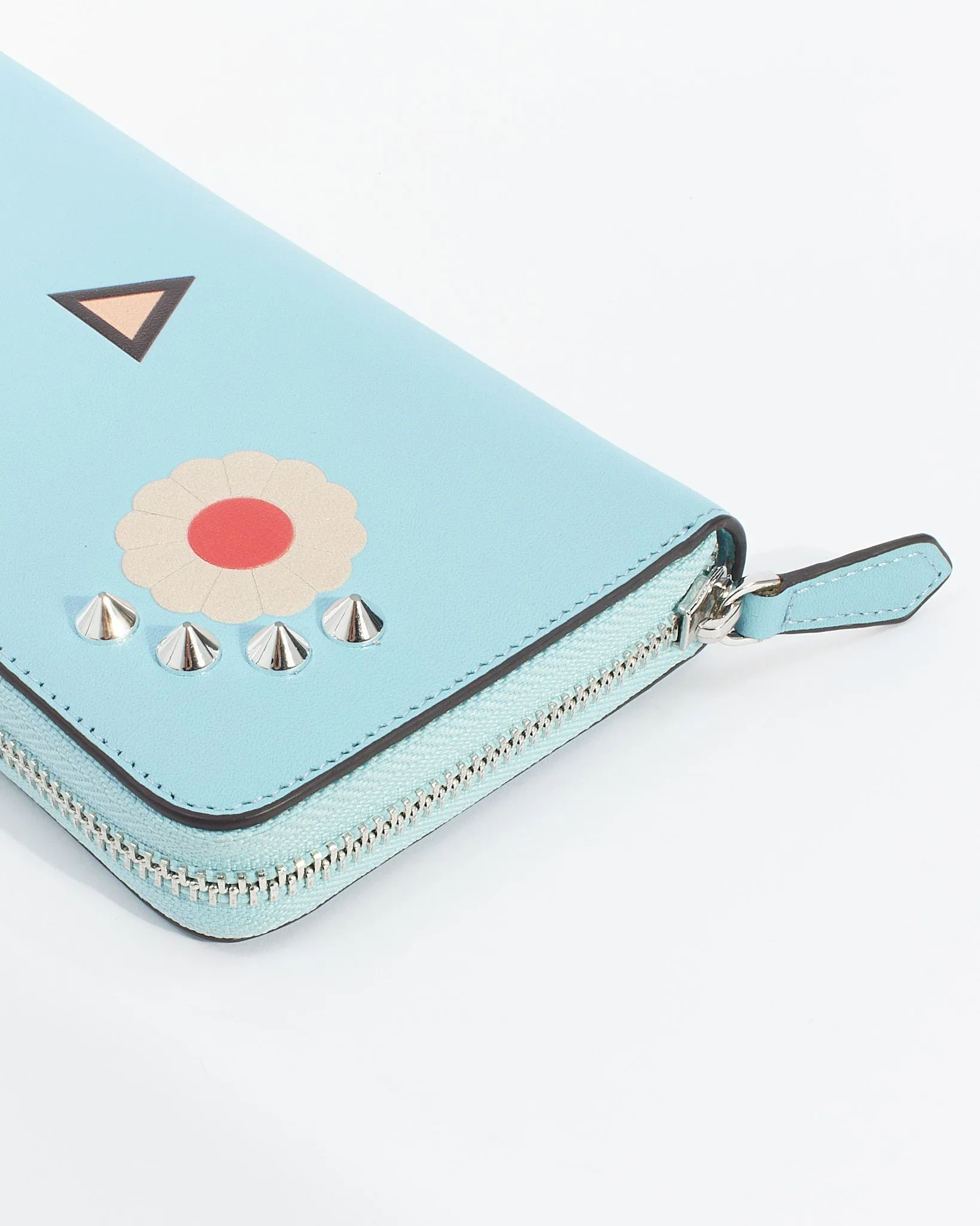 Fendi Blue Leather Hypnoteyes Flower Monster Zippy Wallet