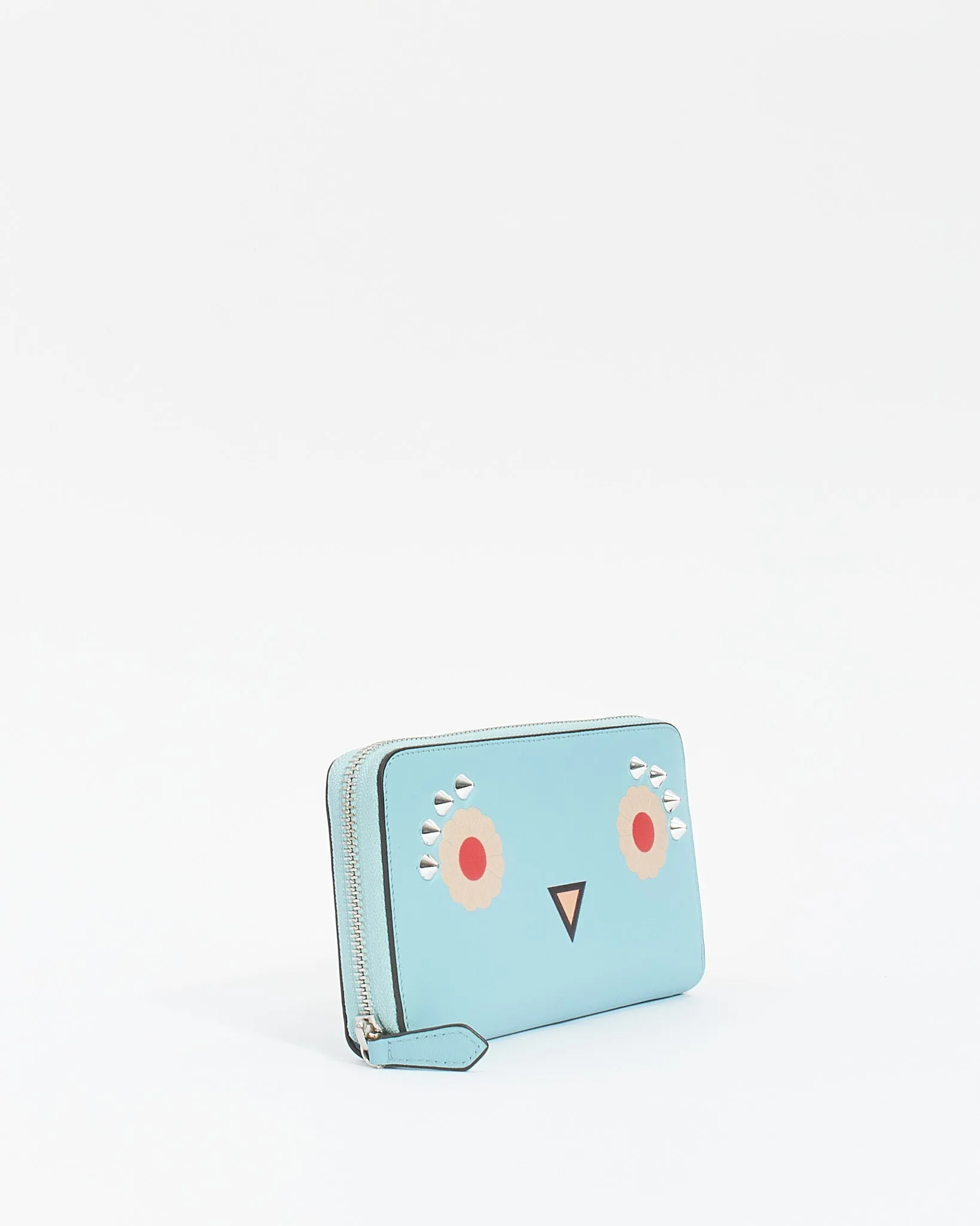 Fendi Blue Leather Hypnoteyes Flower Monster Zippy Wallet