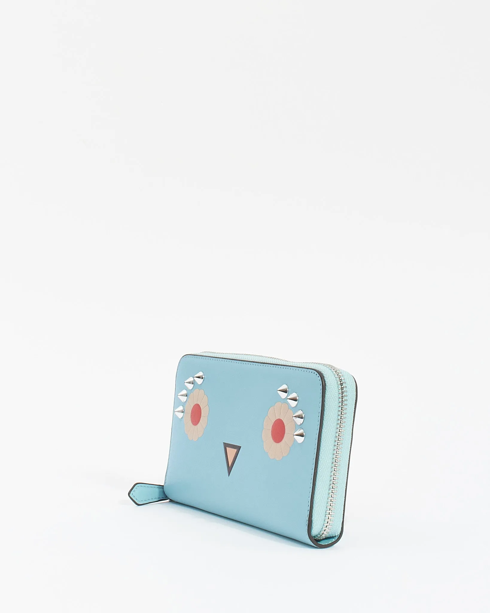 Fendi Blue Leather Hypnoteyes Flower Monster Zippy Wallet