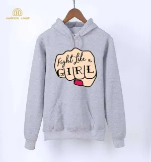 Fight Like A Printed Casual Fleece Hoodies Kangaroo Hoodie