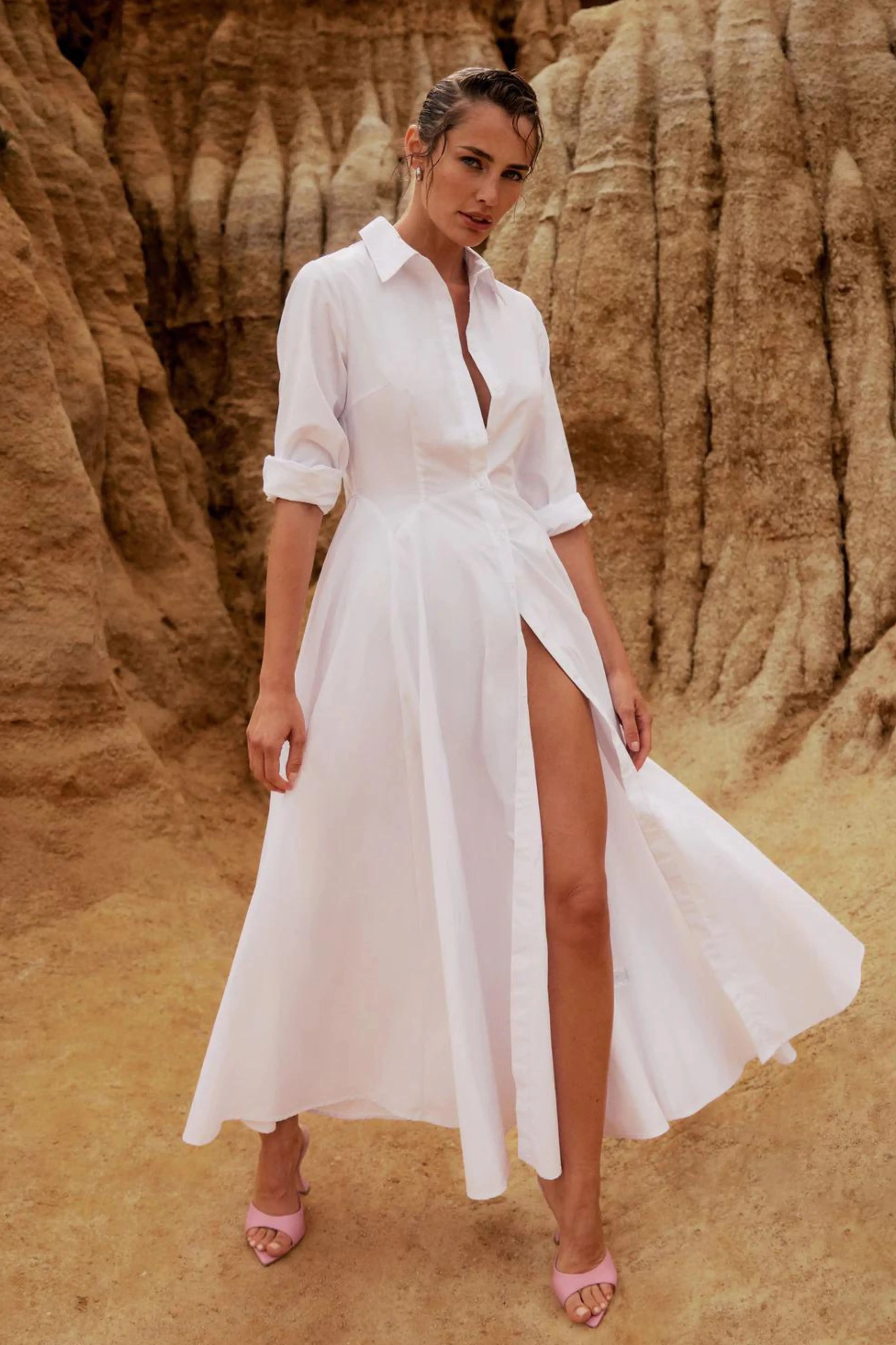 Fixation Maxi Shirt Dress - White