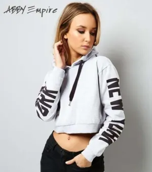 Fleece Cotton New York Crop Hoodie For Womens