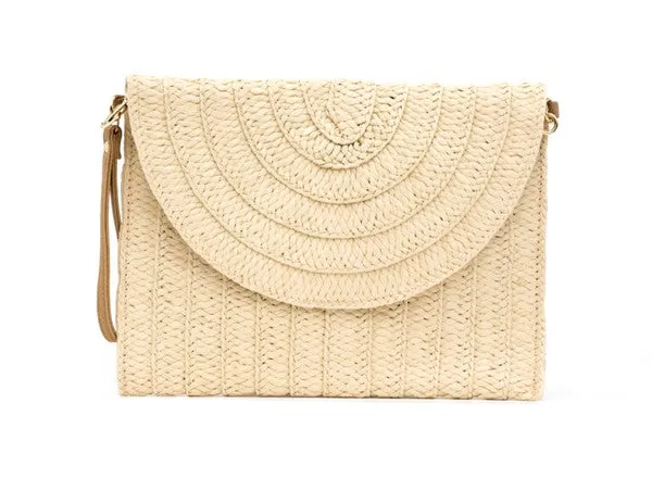 Foldover Convertible Straw Clutch