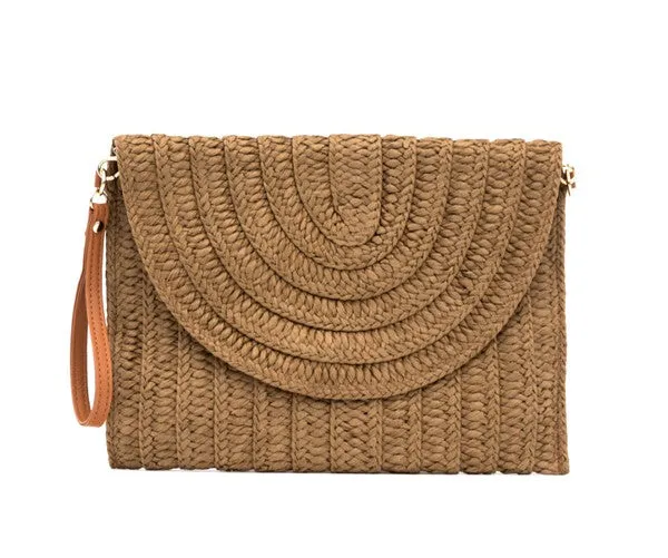 Foldover Convertible Straw Clutch
