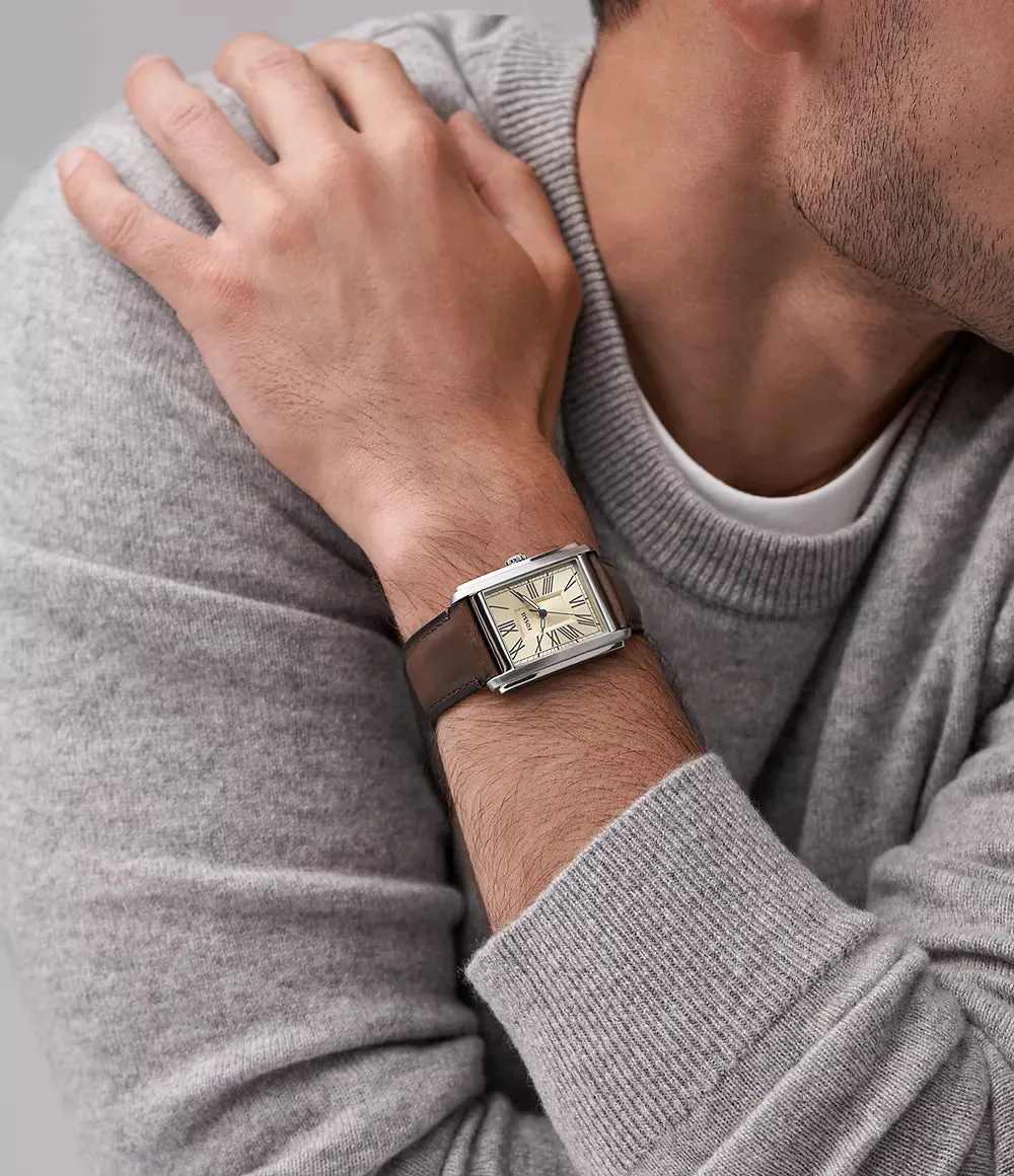 Fossil Carraway Three-Hand Brown Leather 30mm Mens Watch